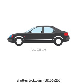 Vector illustration of types of cars: Full-size. Variants of car body. Black color.