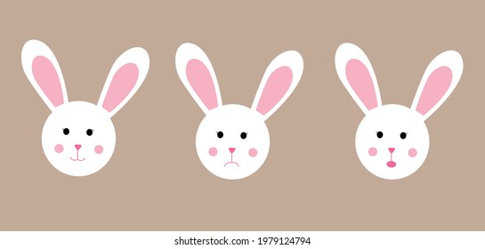 Vector illustration. Types of cute bunny emotions. Sad, funny and surprised bunny. Can be used to create your own designs, banners or postcards.
