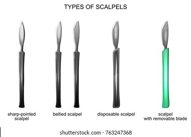 vector illustration of the types of surgical scalpels