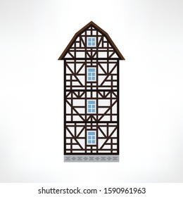 Vector illustration of typical half-timbered house, Rouen, France. Timber framing architecture element. Example  of rural architecture of France and Germany.