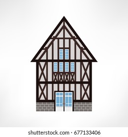 Vector illustration of typical half-timbered house, Rouen, France. Isolated ancient building.