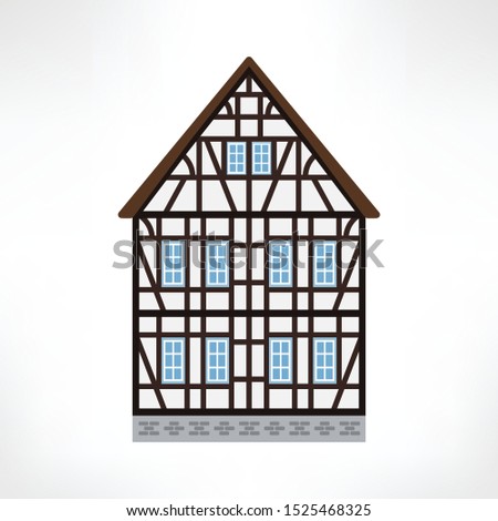 Vector illustration of typical half-timbered house, Rouen, France. Timber framing architecture element. Example  of rural architecture of France and Germany.