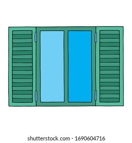 Vector illustration of the typical italian window with the green shutters.