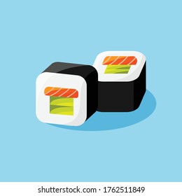vector illustration of typical Japanese food. blue background
