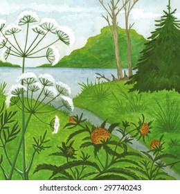 Vector illustration of a typical late spring or early summer nature