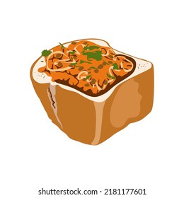 vector illustration of typical south african bunny chow, flat cartoon design style.