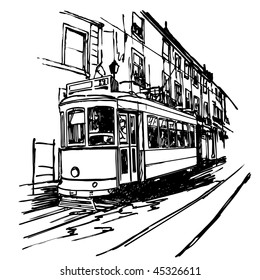 Vector illustration of a typical tramway  in Lisbon - Portugal