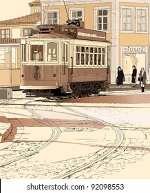 Vector illustration of a typical tramway  in Porto - Portugal