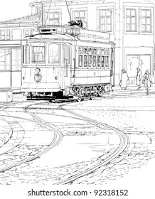 Vector illustration of a typical tramway  in Porto - Portugal