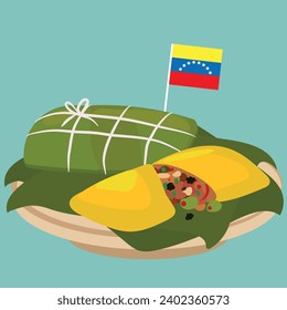 vector illustration of typical Venezuelan Christmas food, hallacas