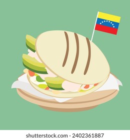 Vector illustration of typical Venezuelan food, Arepa de Reina Pepiada