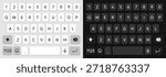 Vector illustration of typing keyboard for mobile phone in light and dark theme colors. Realistic UI mockup or template for modern mobile app