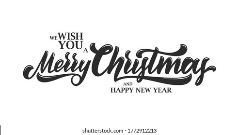 Vector illustration: Typographic lettering composition of Wish You a Merry Christmas and Happy New Year