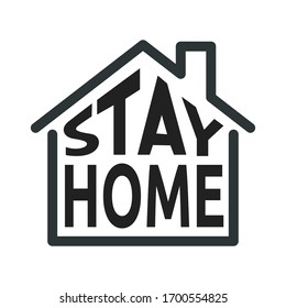 Imagen vectorial de un logotipo tipográfico con las palabras STAY HOME en forma de casa. Representa un concepto de cuarentena, aislamiento y protección médica. También puede utilizarse como logotipo, icono o placa