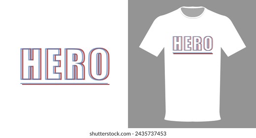 Ilustración vectorial de un estampado tipográfico de una camiseta con una inscripción 3D HERO