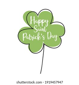 Vector illustration - Typographic Saint Patrick Day Card with clover on white. Modern minimalistic linear art