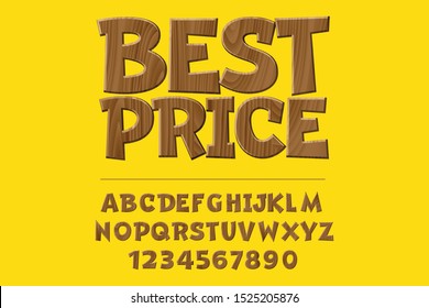 vector illustration typography "best price" wooden style font for advertisement