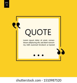 Vector illustration of typography design. Remark quote text box poster template concept. blank empty frame citation. Quotation paragraph symbol icon. double bracket comma mark. bubble dialogue banner.