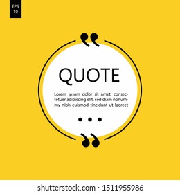 Vector illustration of typography design. Remark quote text box poster template concept. blank empty frame citation. Quotation paragraph symbol icon. double bracket comma mark. bubble dialogue banner.