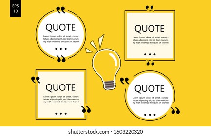 Vector illustration of typography design. Remark quote text box poster template concept. blank empty frame citation. Quotation paragraph symbol icon. double bracket comma mark. bubble dialogue banner.