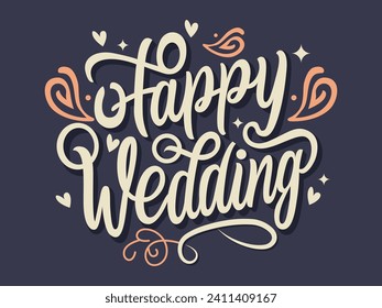 ilustración vectorial tipografía boda feliz