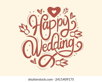 vector illustration typography happy wedding