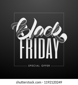 Vector illustration: Typography lettering composition of Black Friday Super Sale on dark background