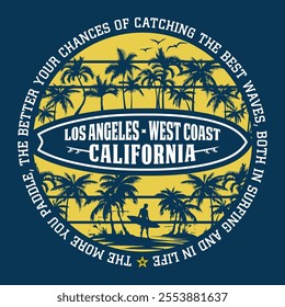 Vector illustration and typography of Los Angeles, West Coast, California. Perfect for t-shirt design