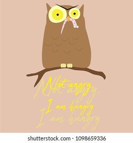 Vector Illustration with Typography T-shirt Graphic Fashion Design Angry Owl