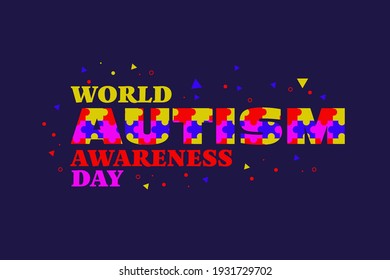 Vector illustration. typography  world Autism Awareness day. colorful puzzle forming autism words. healthcare 