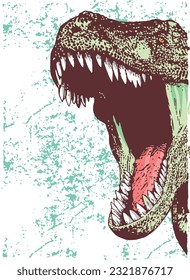 Vector illustration of Tyrannosaurus head in attack position. Art in stripped strokes for prints, posters and etc.