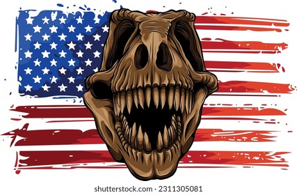 Vector illustration of Tyrannosaurus rex with american flag