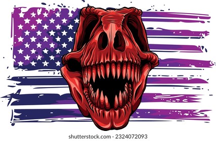 Vector illustration of Tyrannosaurus rex with american flag