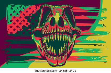 Vector illustration of Tyrannosaurus rex with american flag