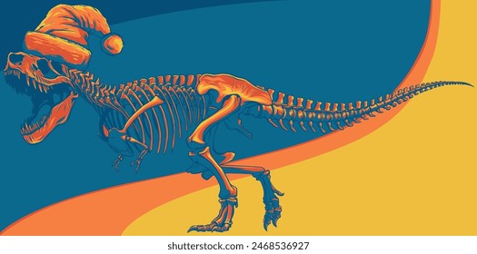 Vector Illustration Tyrannosaurus Rex with christmas hat