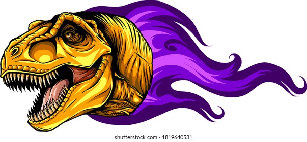 Vector illustration tyrannosaurus rex with flame. design art