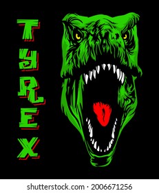 Vector illustration of tyrannosaurus rex head purpose for poster, t-shirt, or other with green color isolated on black background