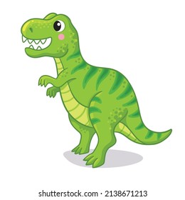 Vector illustration with tyrannosaurus rex isolated on white background. Green dinosaur allosaurus in cartoon style.