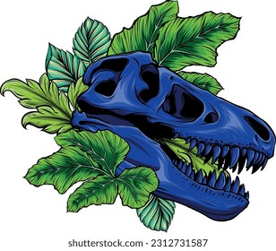 vector illustration of Tyrannosaurus rex and leaves