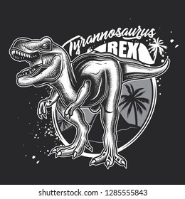 Vector illustration of Tyrannosaurus Rex. Monochrome illustration on a dark background.