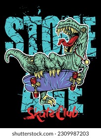 Vektorgrafik von Tyrannosaurus Rex auf einem Skateboard. Kunst im Cartoon-Stil für den Druck auf T-Shirts, Plakate usw...