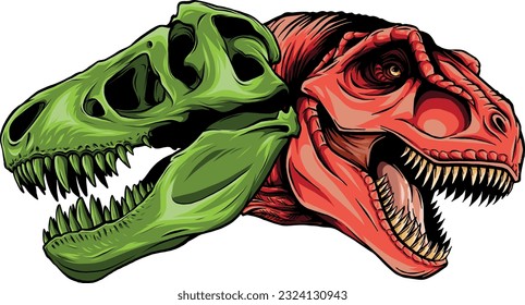 vector illustration of Tyrannosaurus rex with skull