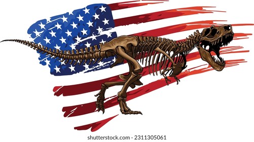 Vektorgrafik von Tyrannosaurus T rex skeleton mit amerikanischer Flagge