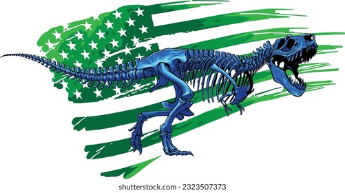 Vector illustration of tyrannosaurus T rex skeleton with american flag