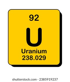 Vector illustration of U in orange square frame and shadow, Uranium element icon on white background.