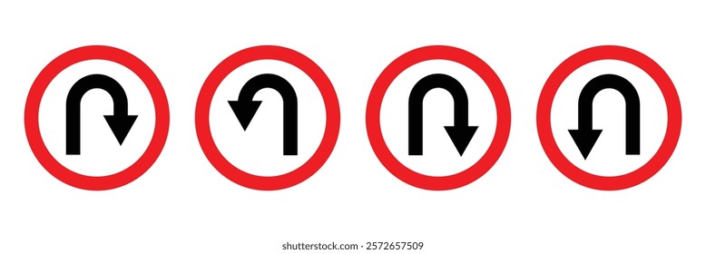 Vector illustration of U Turn Arrow symbol. U turn arrow sign on street for traffic direction indication.