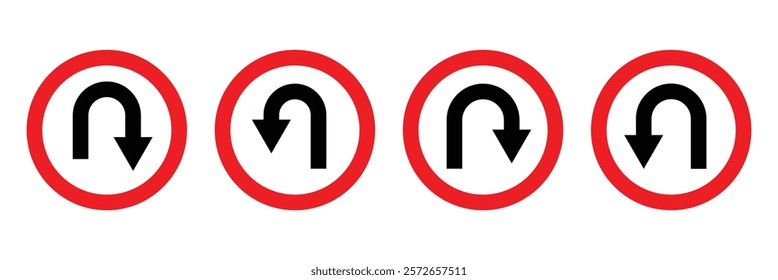 Vector illustration of U Turn Arrow symbol. U turn arrow sign on street for traffic direction indication.