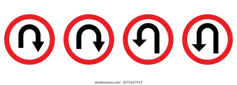 Vector illustration of U Turn Arrow symbol. U turn arrow sign on street for traffic direction indication.