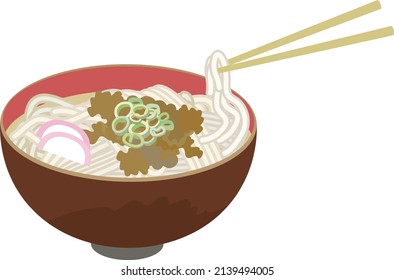 Vector illustration of udon noodles and chopsticks.