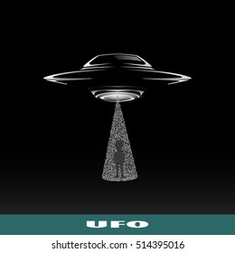  Vector illustration of UFO abduction. Spaceship abducting a man.